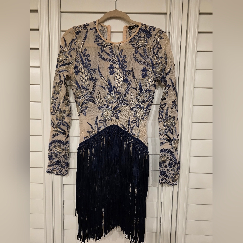 Elegant Navy and Cream Embroidered Dress